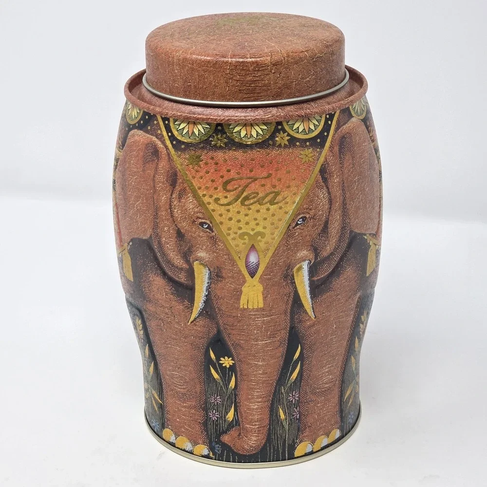 Williamson‎ & Magor Embossed Pink Elephant Metal Darjeeling Tea Tin Caddy